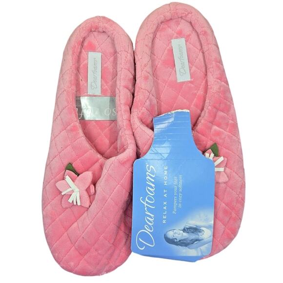 NWT Dearfoams XL 9.5-10.5 Pink Fluffy Indoor Slippers - Picture 1 of 6